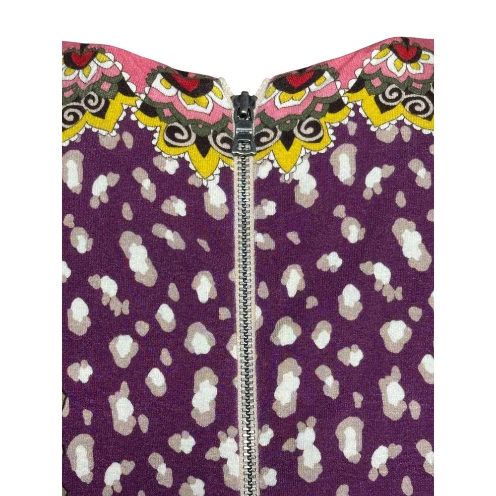 Women’s Fitted Multicolor Patterned Midi Dress - Pink/Purple